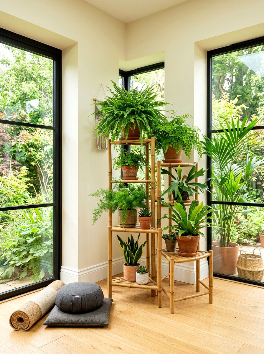 Bamboo Plant Stand Arrangement - 30 sunroom plant corner ideas