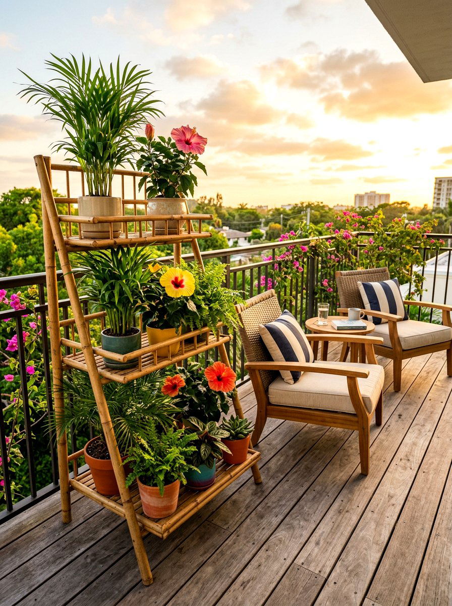 Bamboo Plant Stand - 30 houseplant shelf ideas