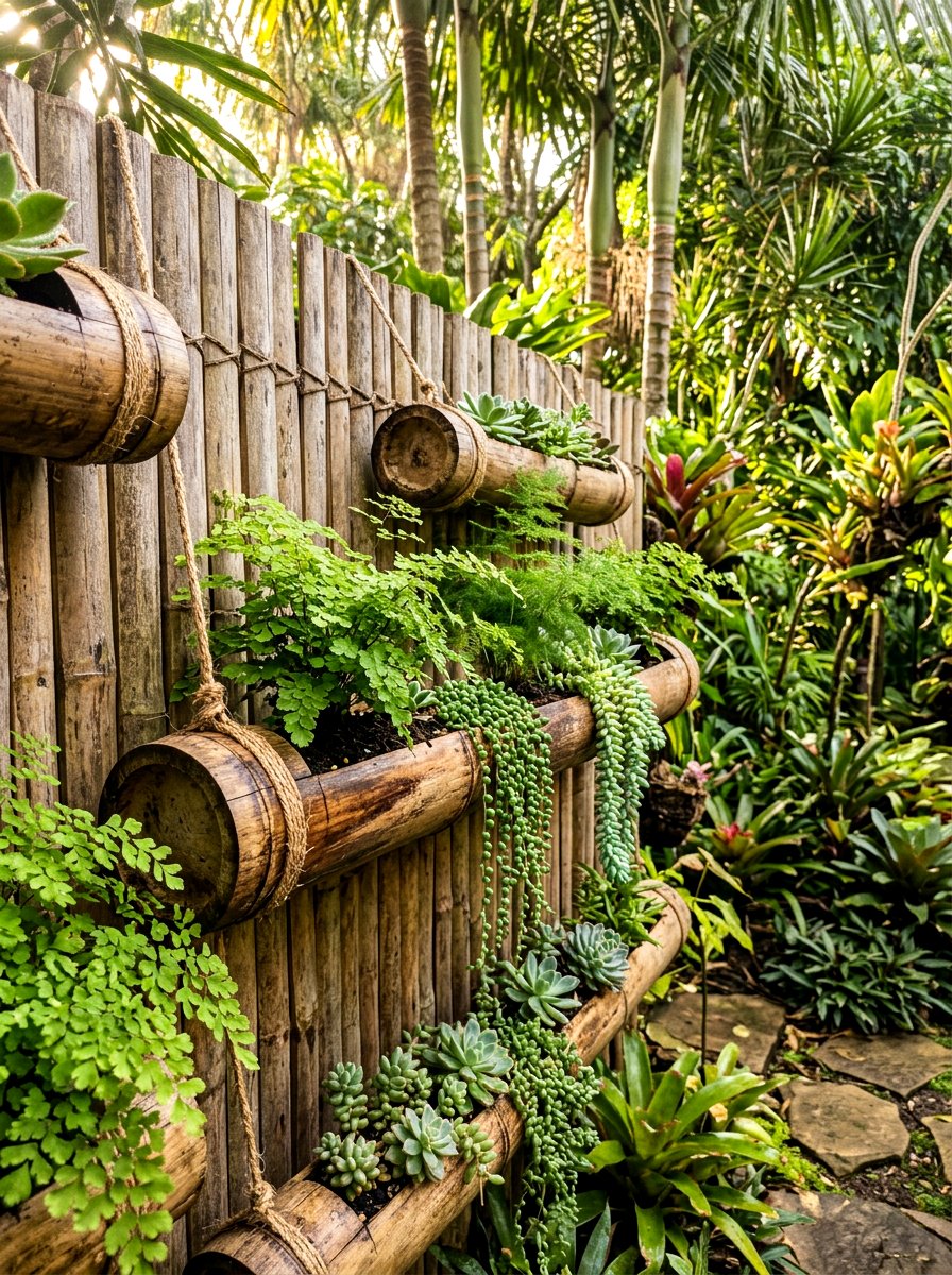 Bamboo Pocket Planter - 30 fence planter ideas