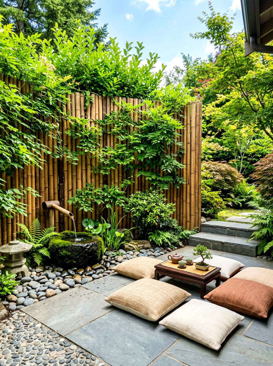 Bamboo Pole And Leaf Wall - 30 hedge wall patio ideas