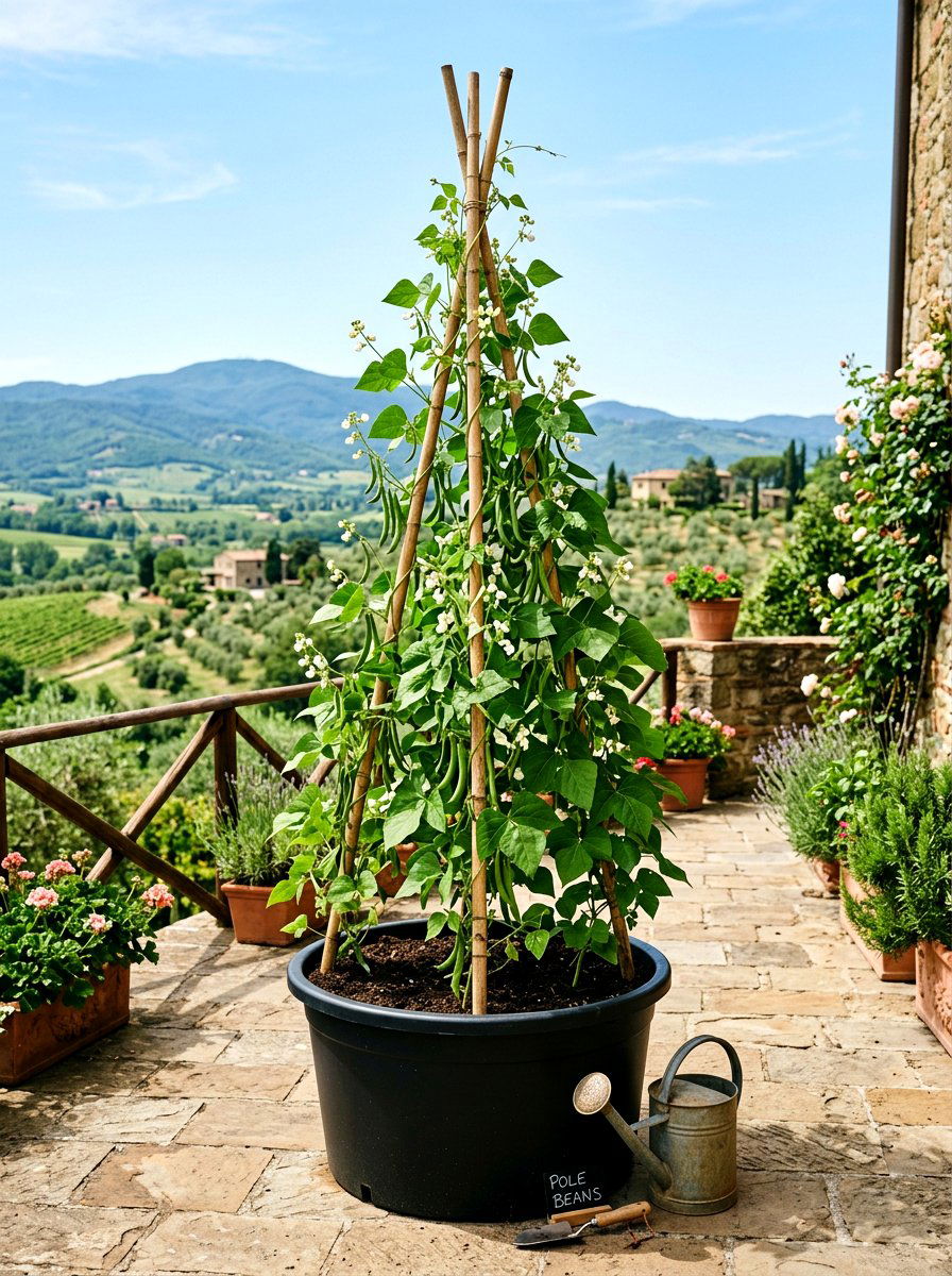 Bamboo Pole Bean Container - 30 container vegetable garden ideas