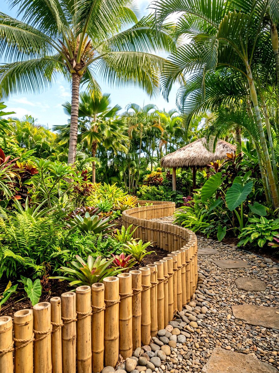 Bamboo Pole Garden Edging - 30 raised bed border ideas
