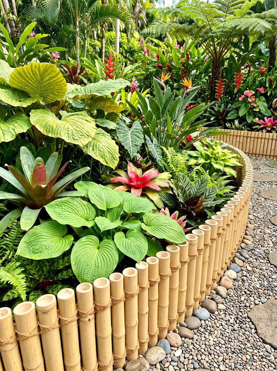 Bamboo Pole Garden Edging - 30 flower bed border ideas