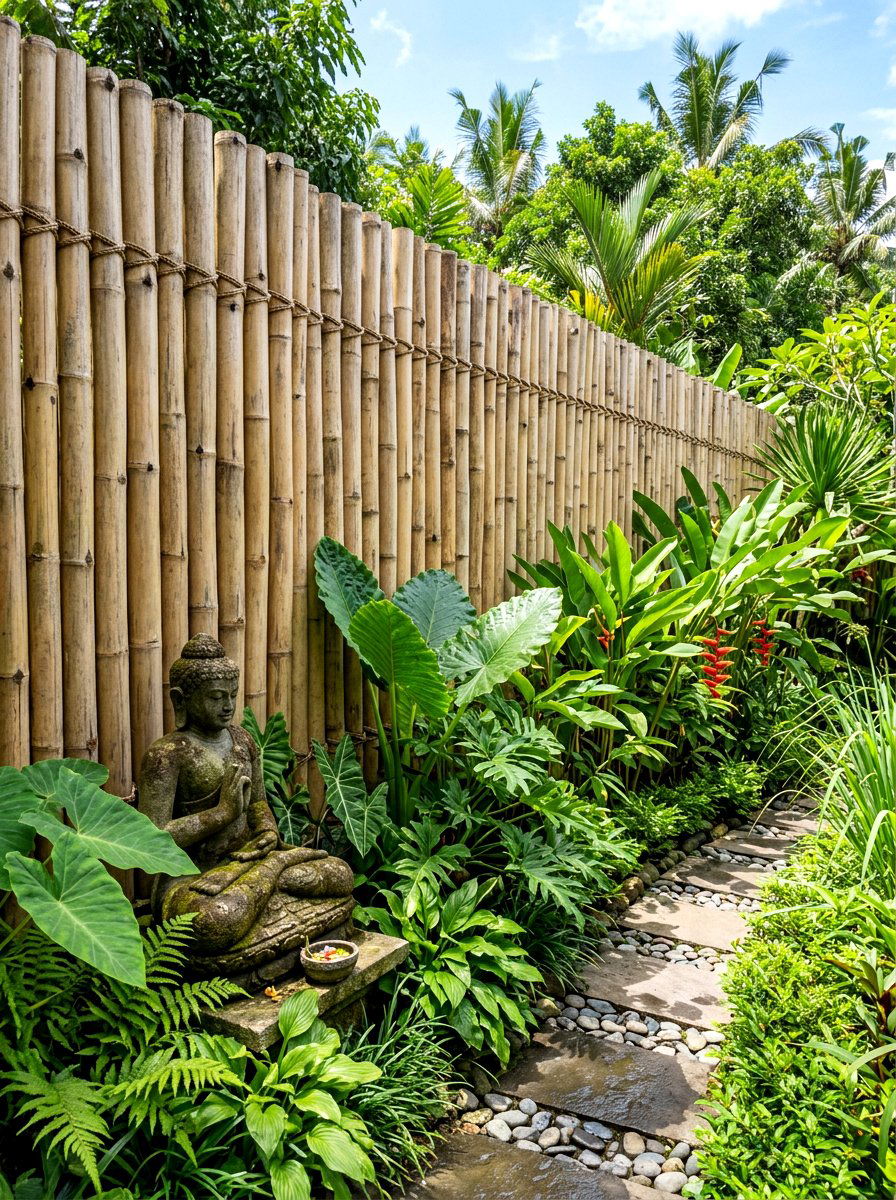 Bamboo Pole Privacy Screen - 30 herb garden fence ideas