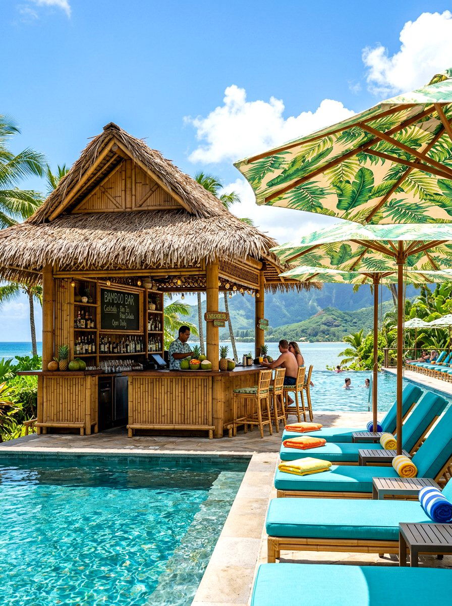 Bamboo Poolside Bar - 30 serving cart patio ideas