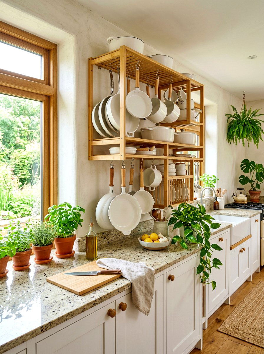 Bamboo Pot Rack - 30 ceiling pot rack ideas
