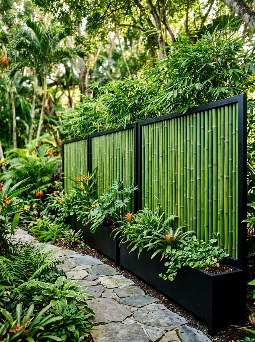 Bamboo Privacy Fence - 30 privacy wall planter ideas