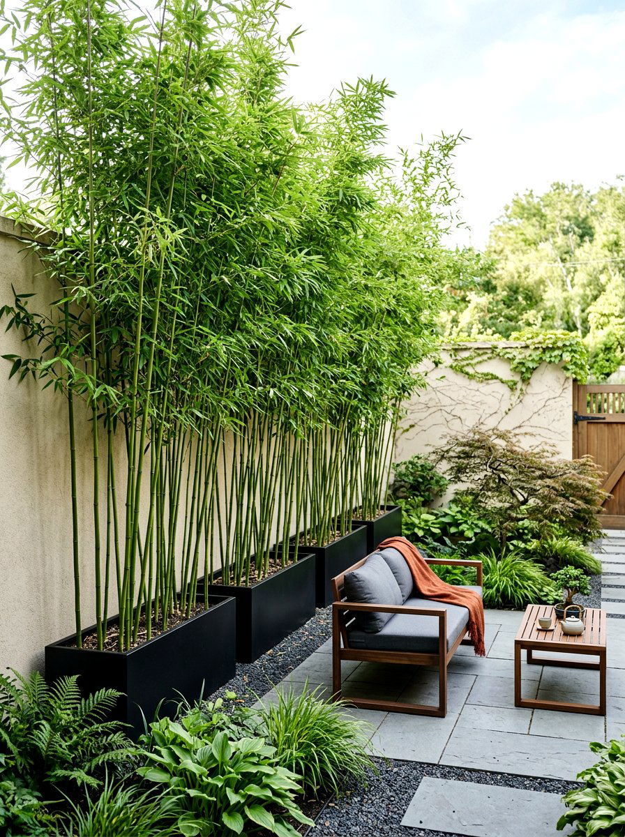 Bamboo Privacy Fence - 30 shady courtyard garden ideas