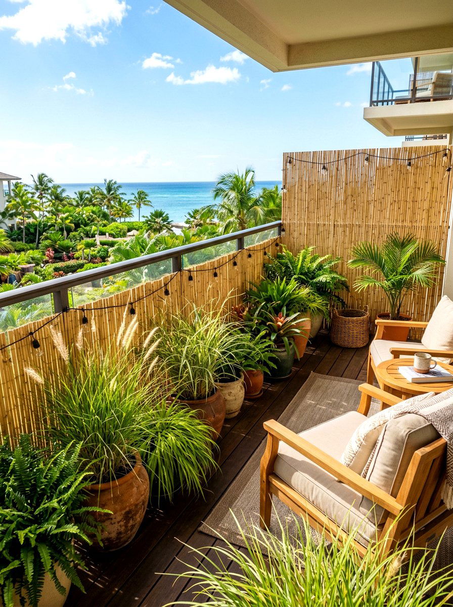 Bamboo Privacy Fence - 30 condo balcony garden ideas