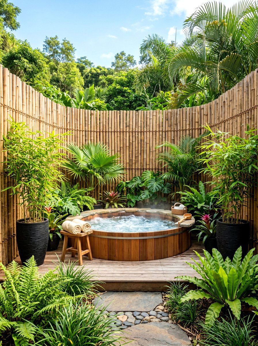 Bamboo Privacy Fence Spa - 30 spa backyard ideas