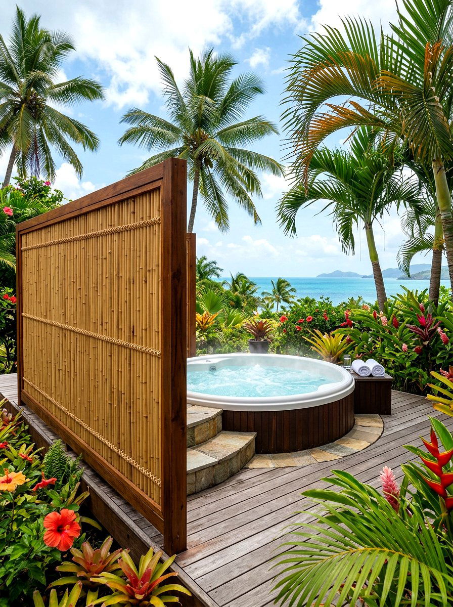 Bamboo Privacy Screen - 30 hot tub privacy ideas