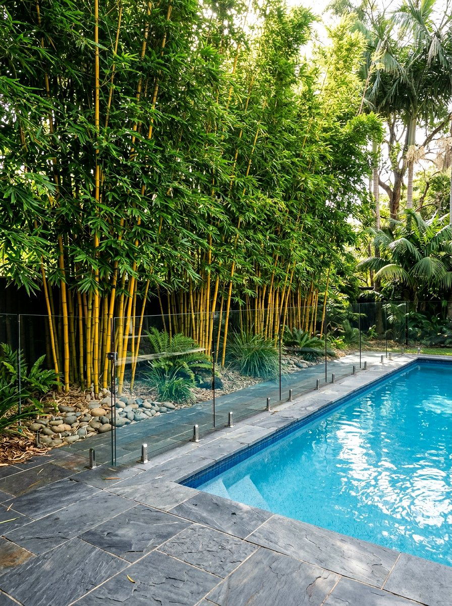 Bamboo Privacy Screen - 30 pool fence landscaping ideas