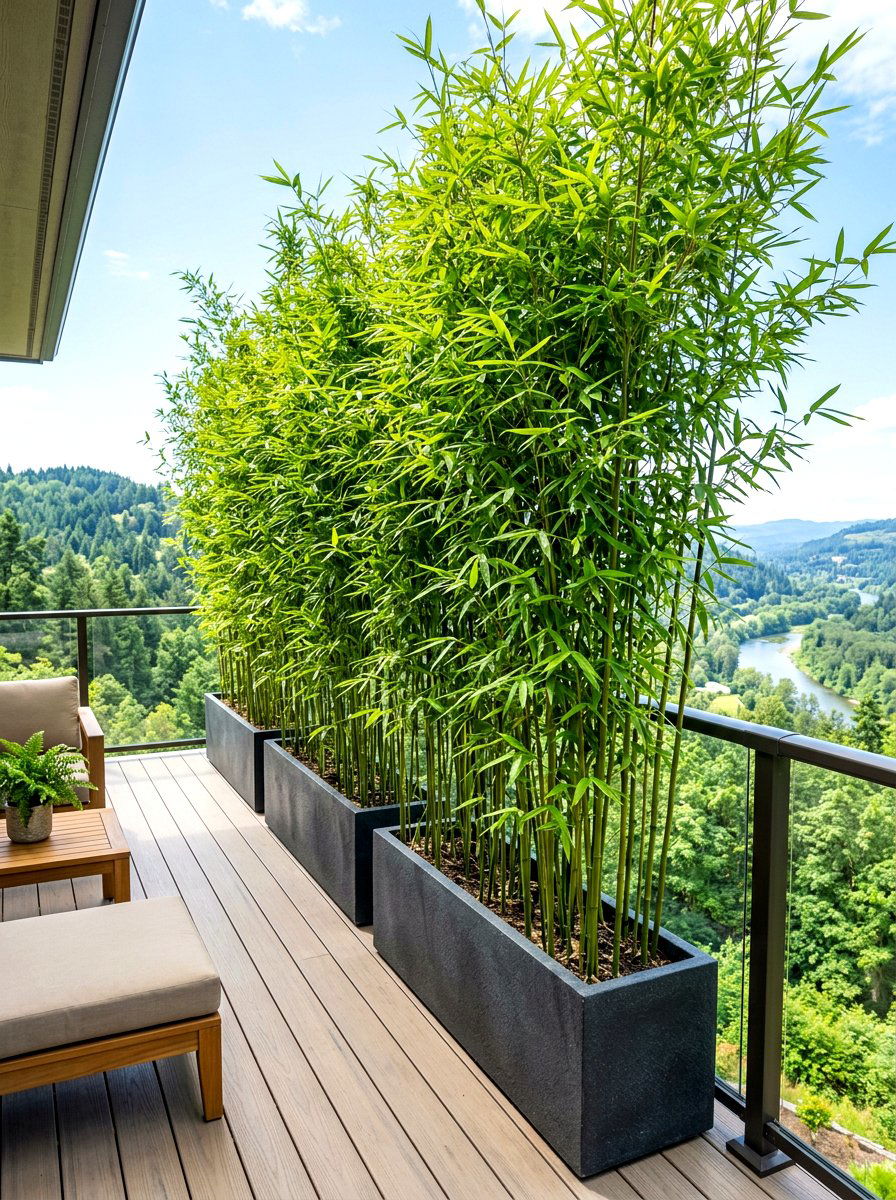 Bamboo Privacy Screen - 30 balcony container garden ideas