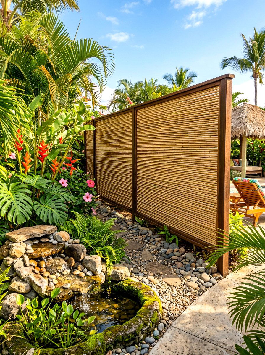 Bamboo Privacy Screen - 30 slatted privacy wall ideas