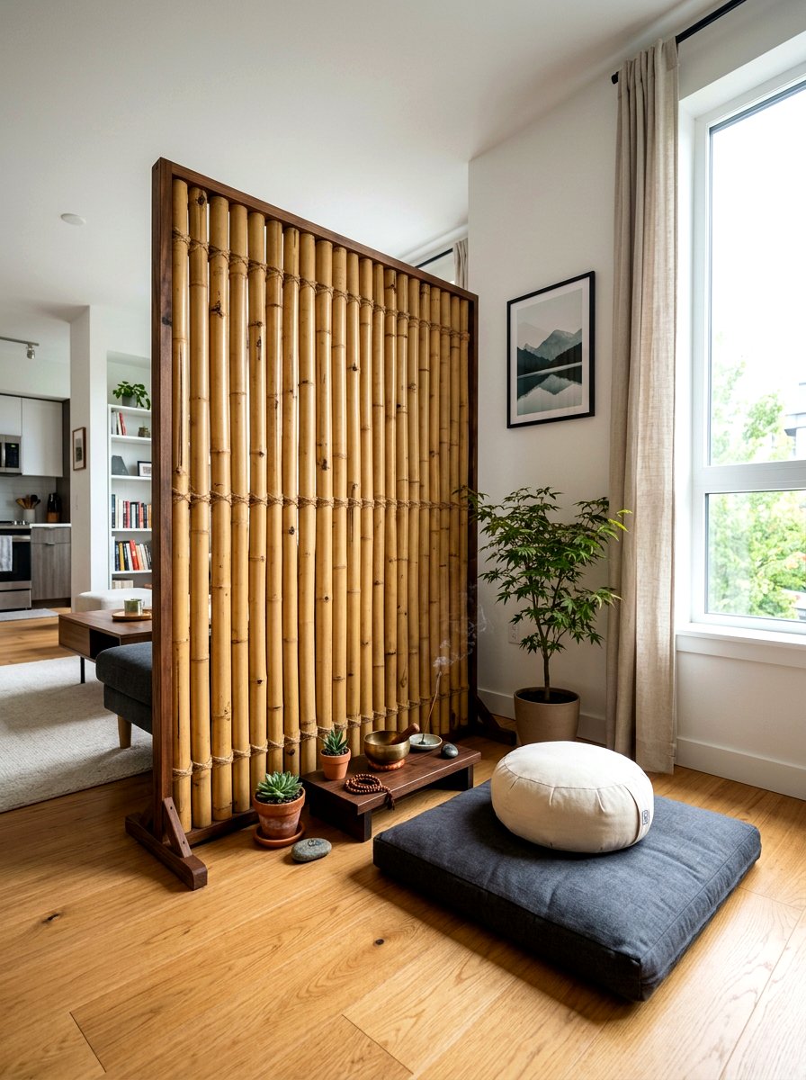Bamboo Privacy Screen - 30 studio apartment divider ideas