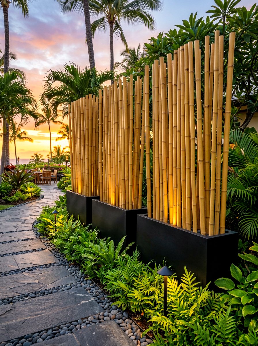 Bamboo Privacy Screen - 30 tropical patio ideas