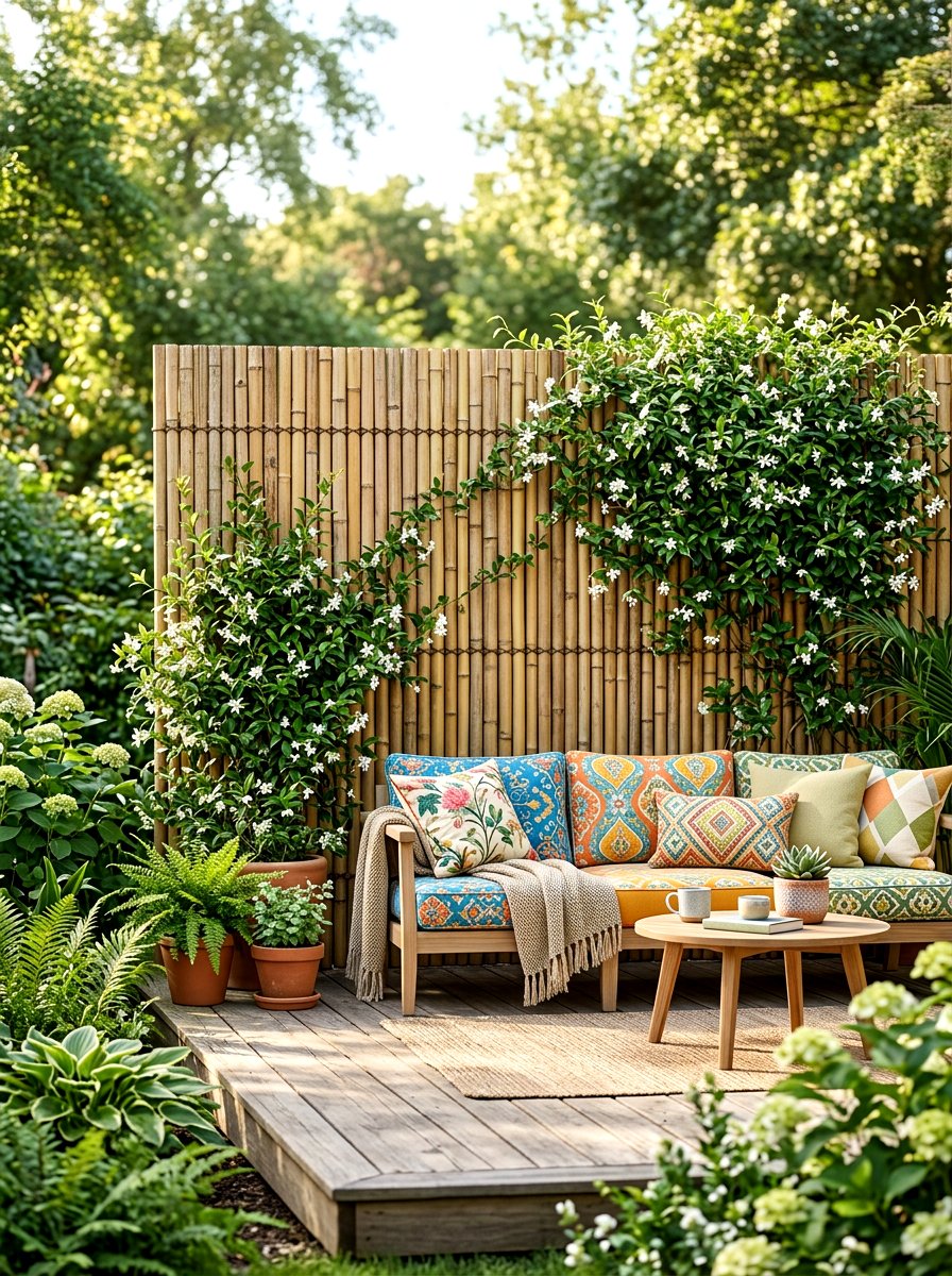Bamboo Privacy Screen - 30 bohemian patio decor ideas