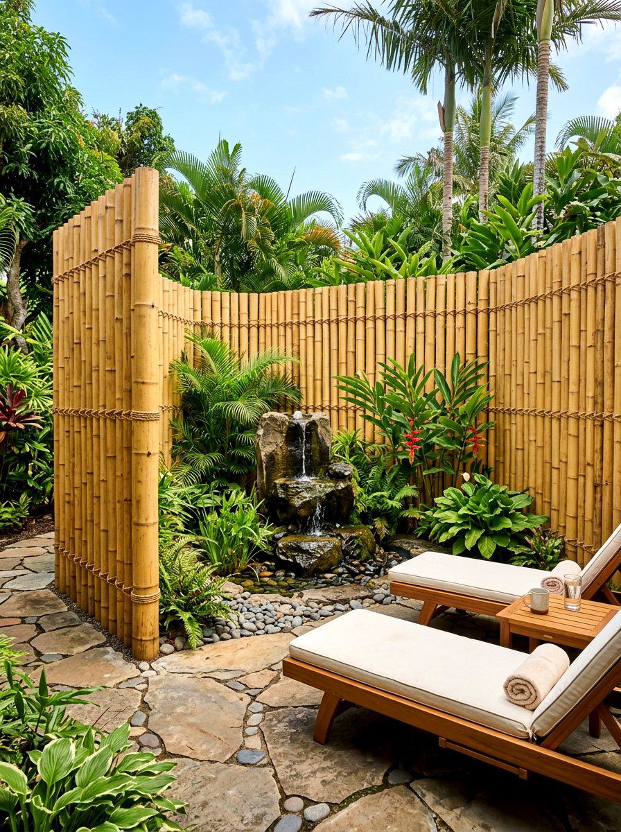 Bamboo Privacy Screen - 30 hidden garden room backyard ideas