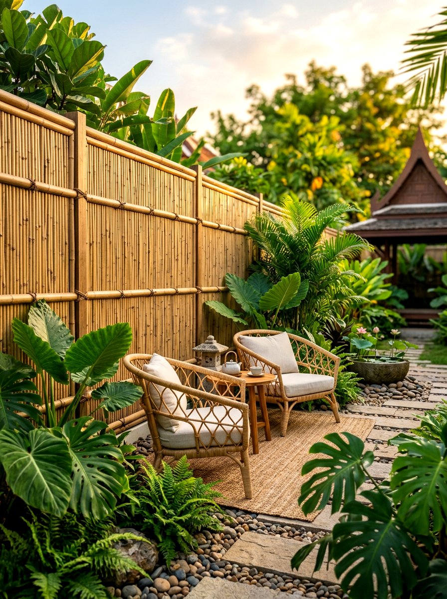 Bamboo Privacy Screen - 30 courtyard privacy wall ideas