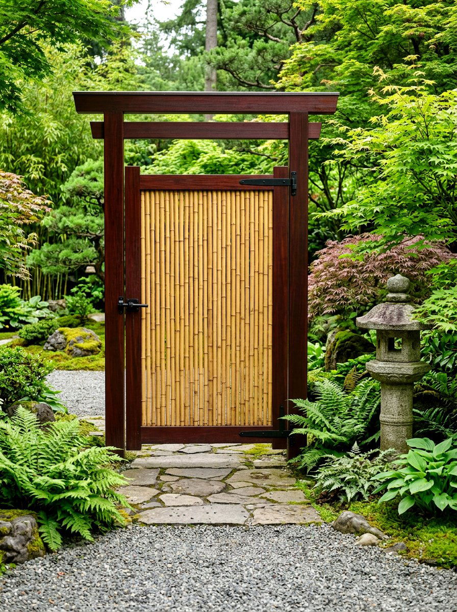 Bamboo Privacy Screen Gate - 30 driveway gate ideas