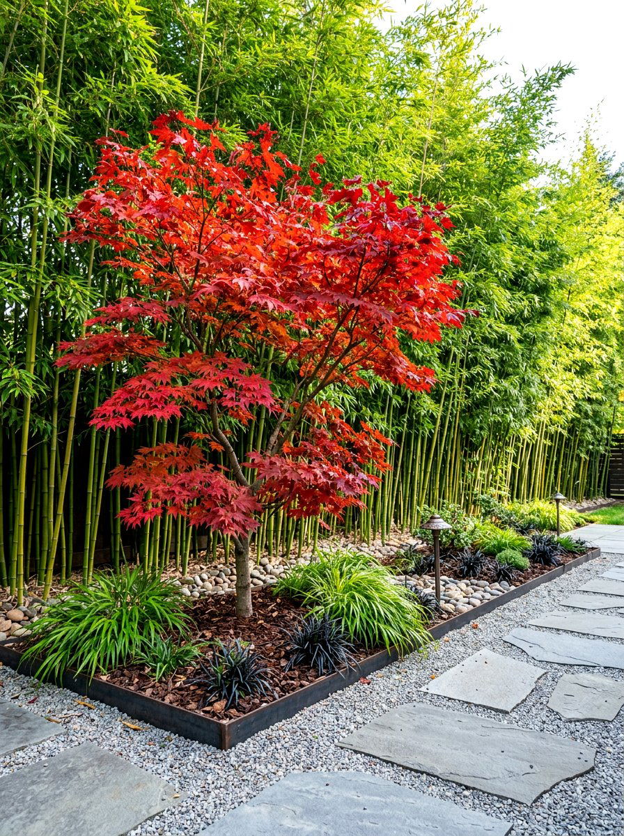 Bamboo Privacy Screen Maple - 30 Japanese maple garden ideas