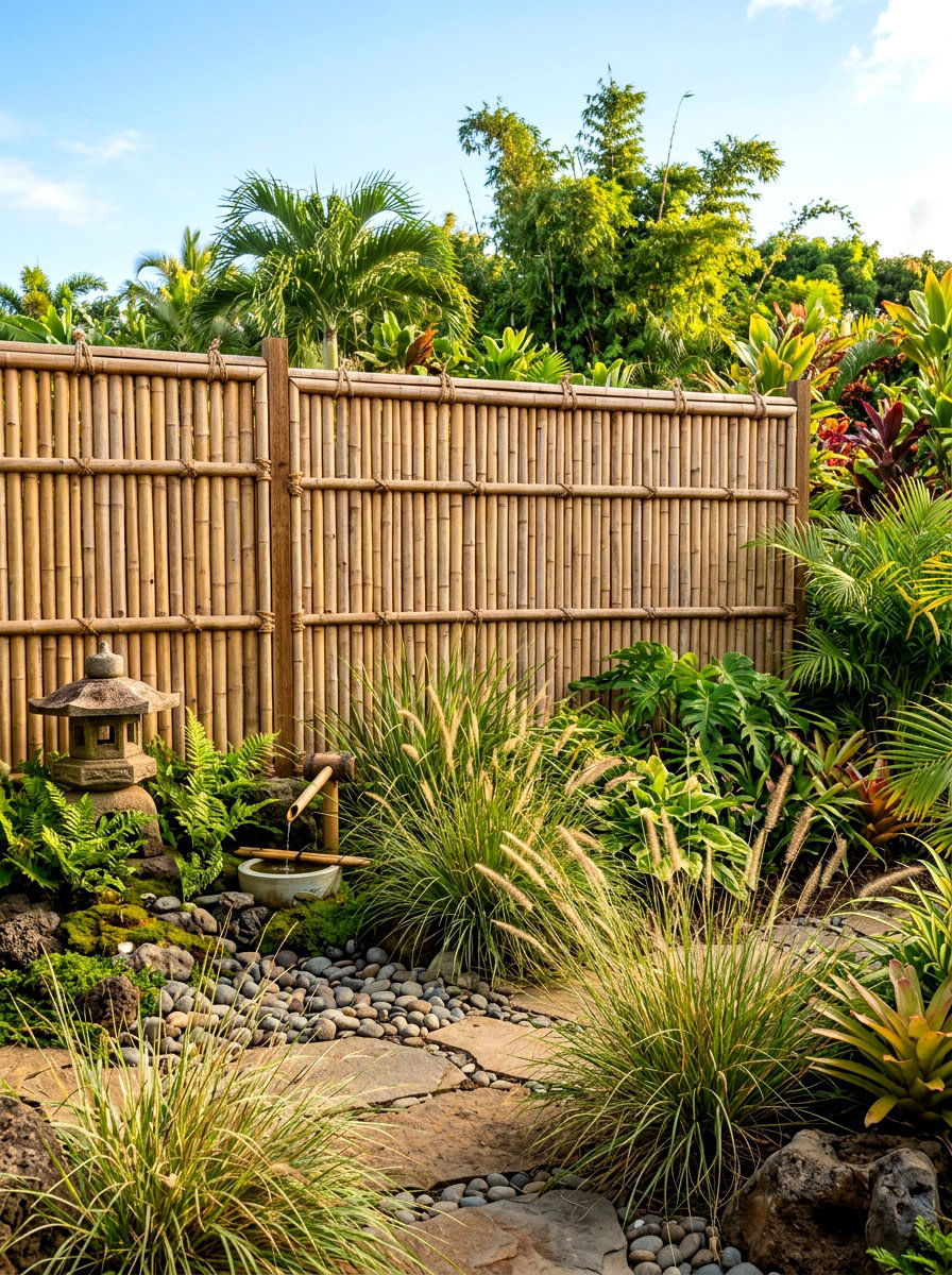 Bamboo Privacy Screen With Plants - 30 vertical garden privacy wall ideas