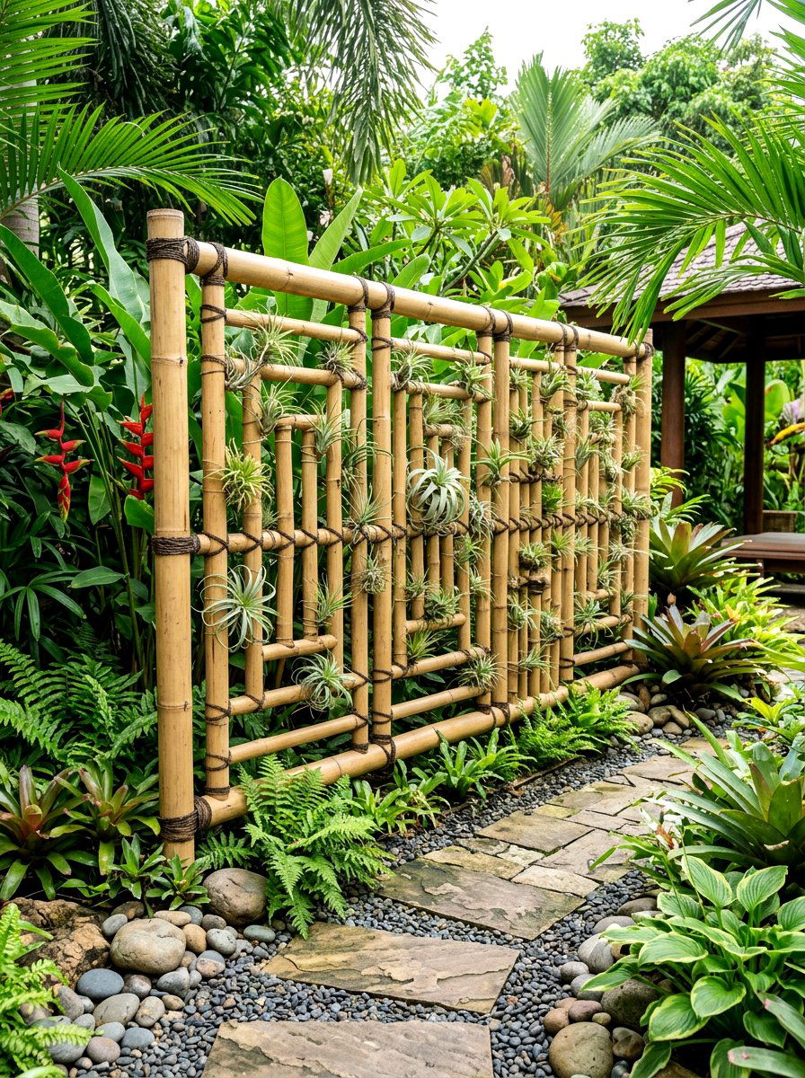 Bamboo Privacy Screen With Plants - 30 balcony vertical garden ideas