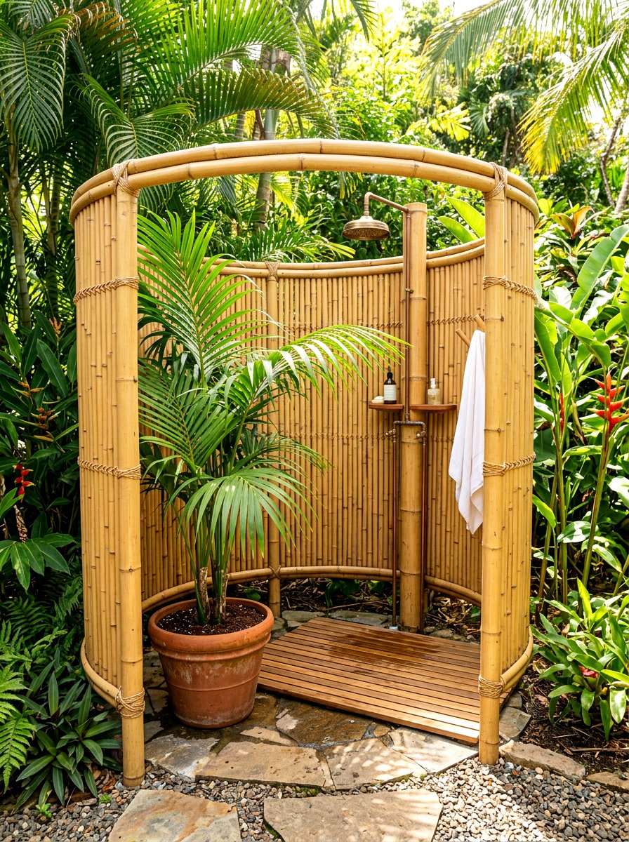 Bamboo Privacy Shower - 30 outdoor shower ideas