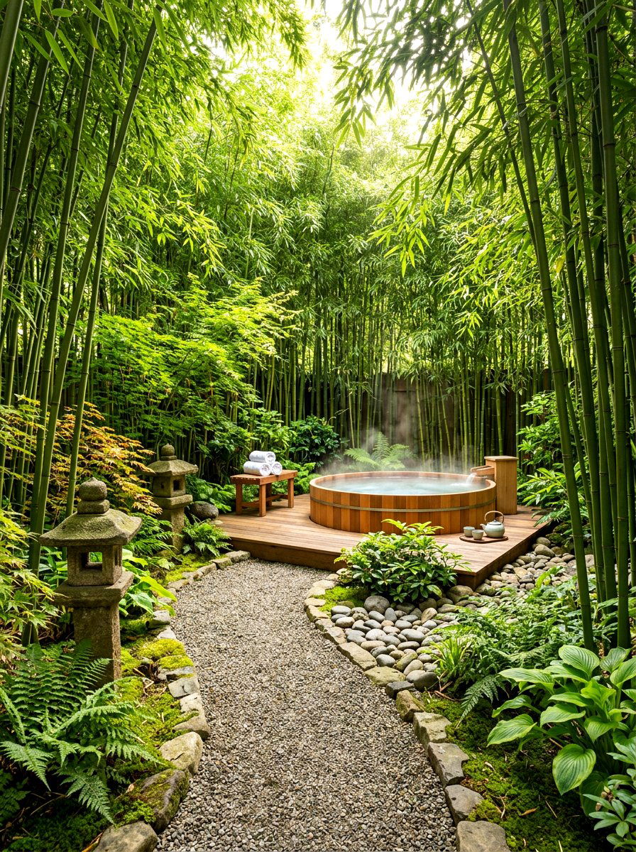 Bamboo Privacy Spa Sanctuary - 30 spa patio retreat ideas