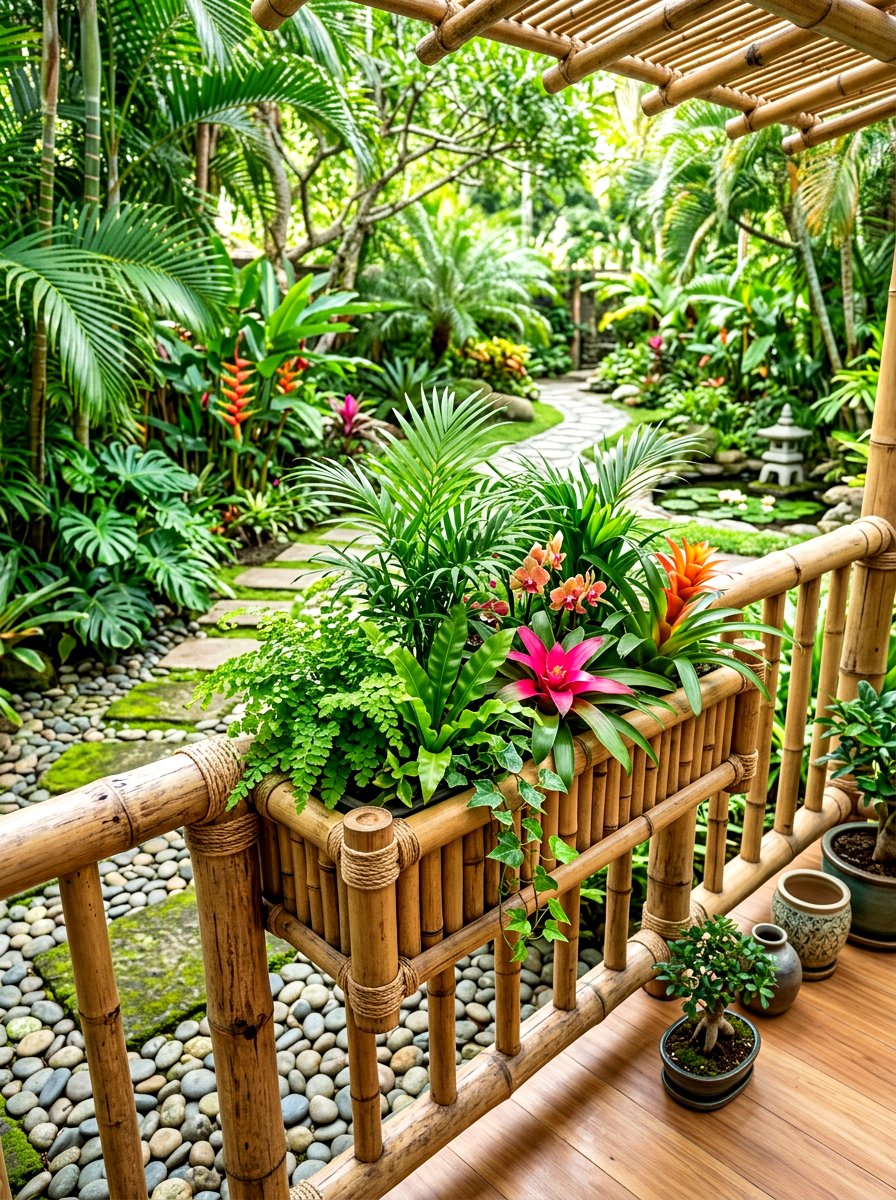 Bamboo Railing Flower Box - 30 railing planter box ideas