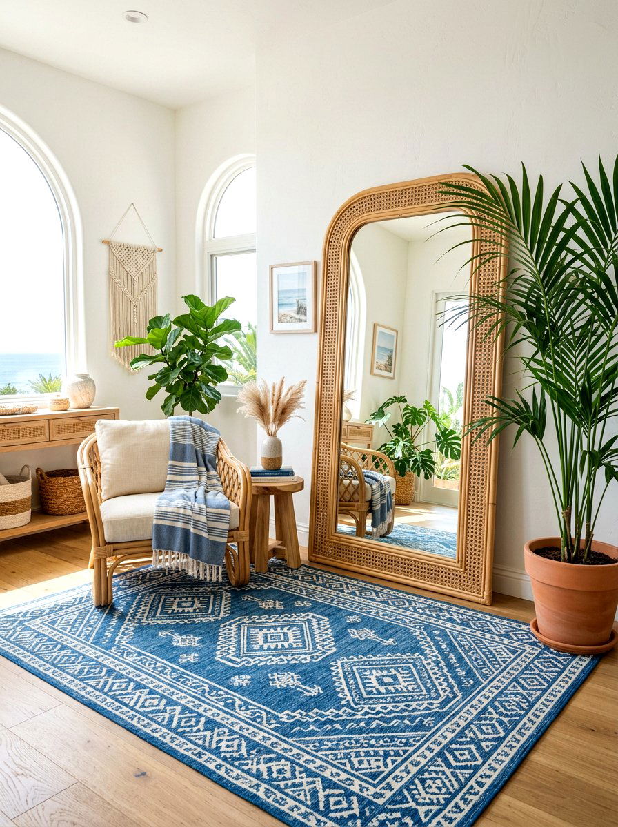 Bamboo Rattan Floor Mirror - 30 statement floor mirror living room ideas