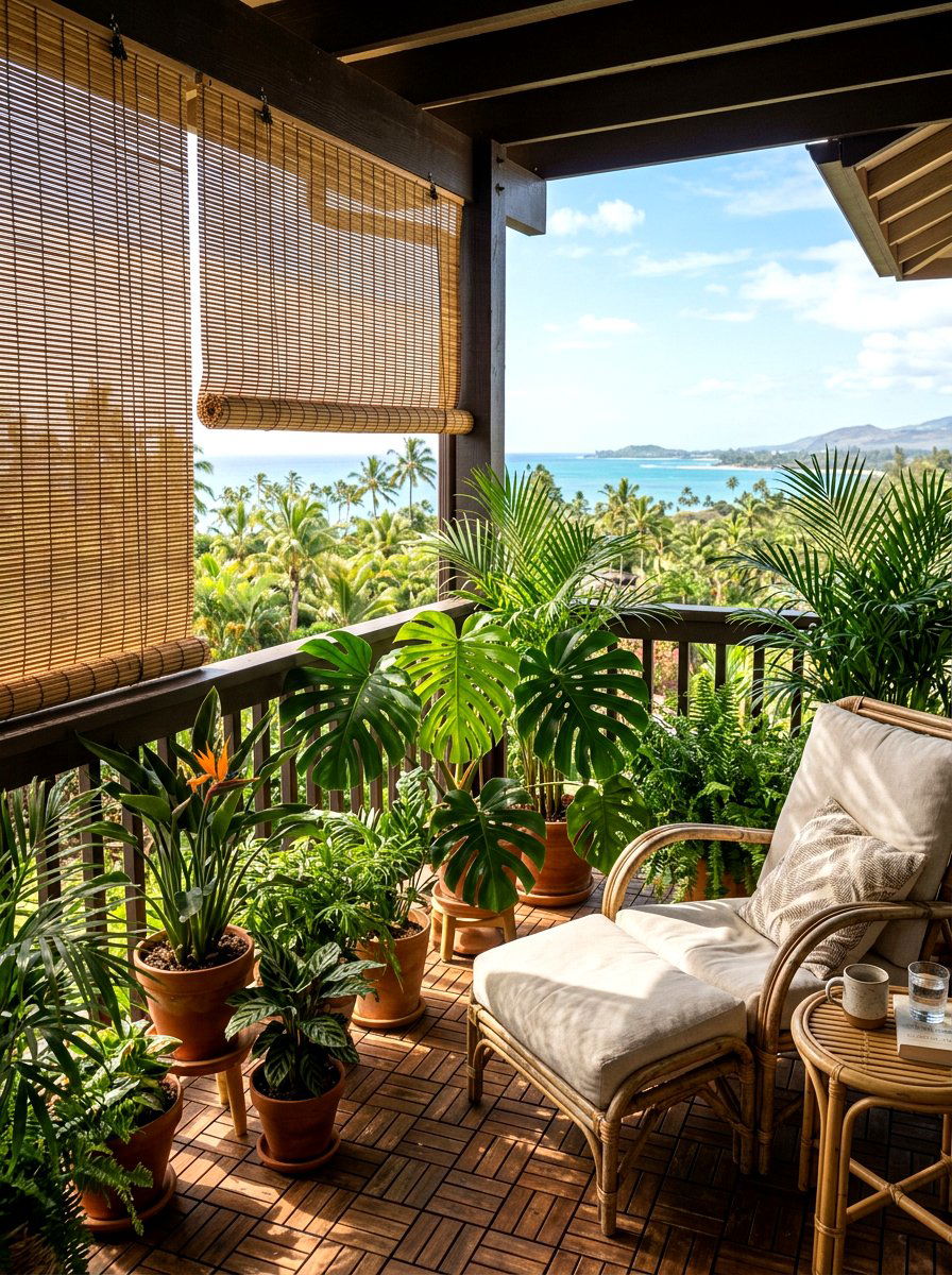Bamboo Roll Up Balcony Shades - 30 balcony privacy curtain ideas