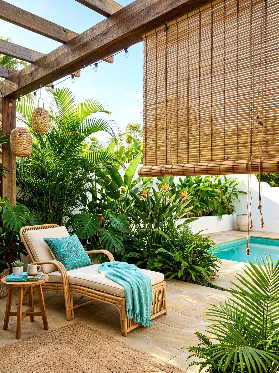 Bamboo Roll Up Shade - 30 patio corner screen ideas