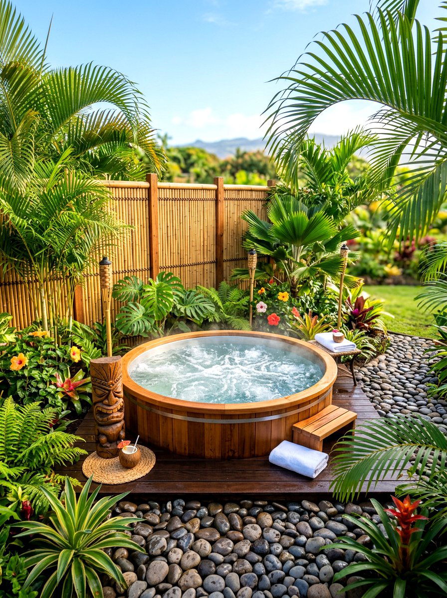 Bamboo Roller Fencing - 30 hot tub privacy fence ideas
