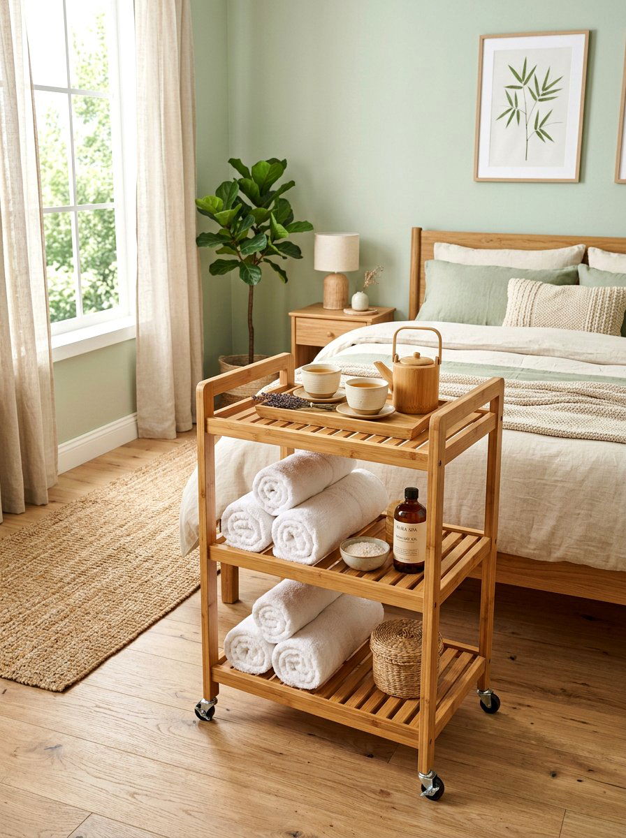Bamboo Rolling Cart - 30 bedside cart storage ideas