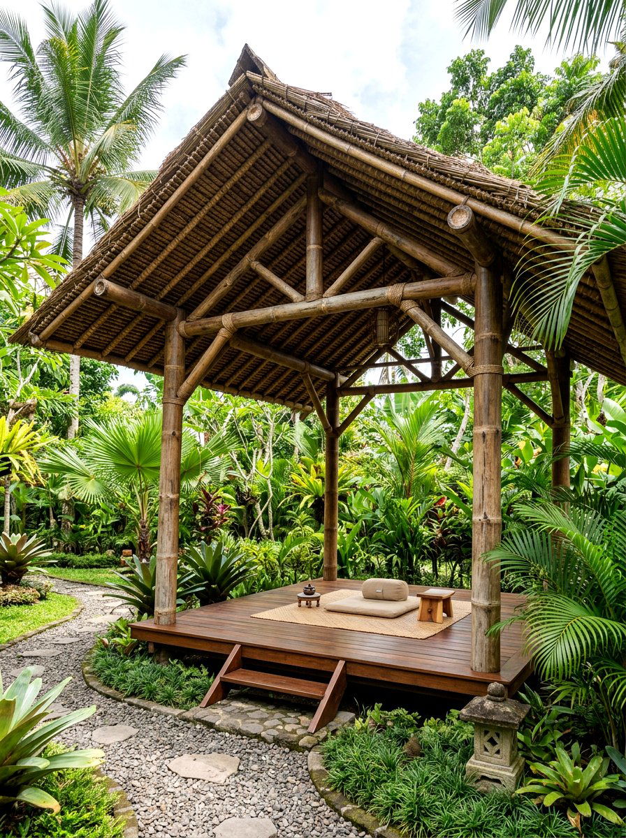 Bamboo Roof Structure - 30 shaded backyard ideas