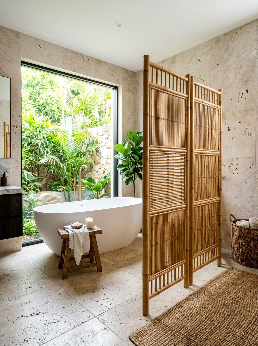 Bamboo Room Divider - 30 winter bathroom styling ideas