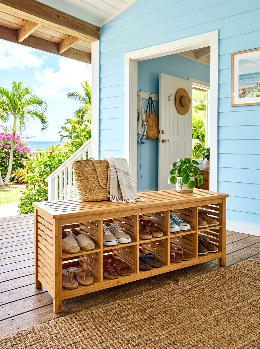 Bamboo Shoe Storage Bench - 30 shoe cubby bench ideas
