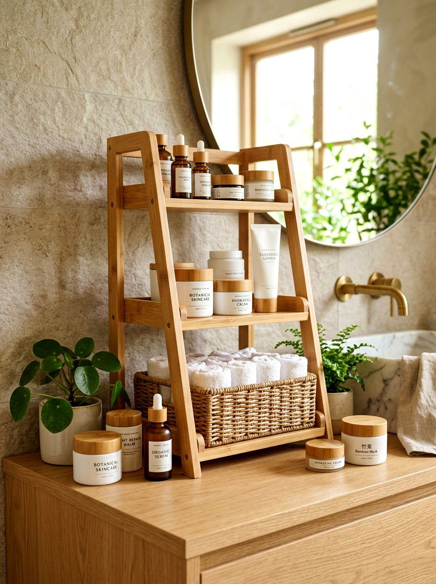 Bamboo Skincare Stand - 30 skincare station ideas