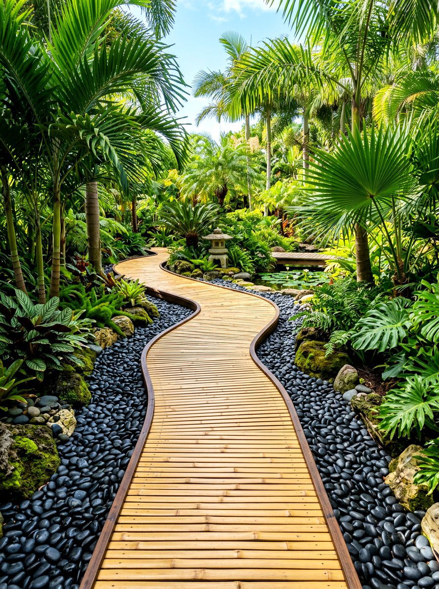 Bamboo Slat Path - 30 side yard walkway ideas
