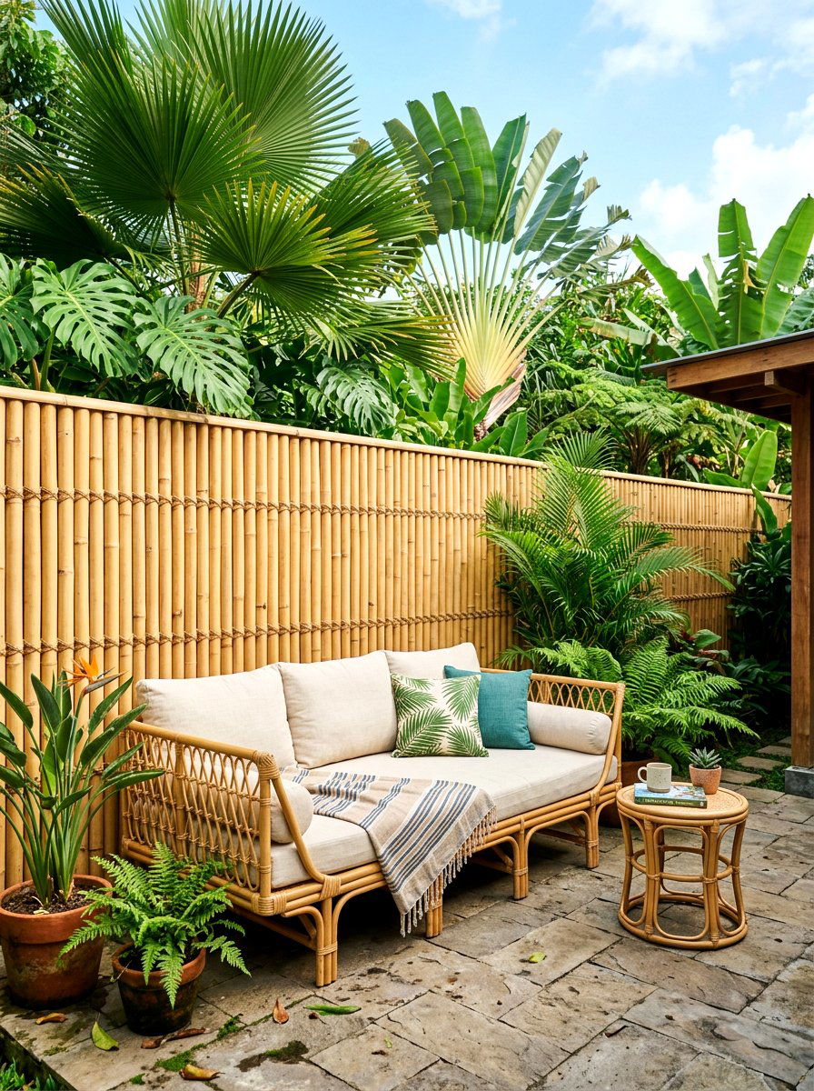 Bamboo Slat - 30 patio accent wall ideas