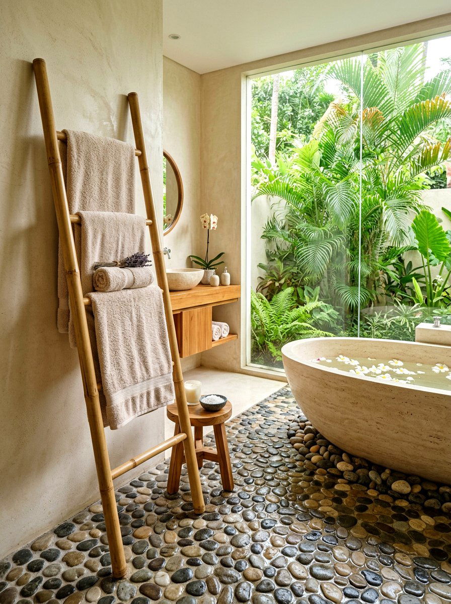 Bamboo Spa Towel Ladder - 30 towel ladder ideas