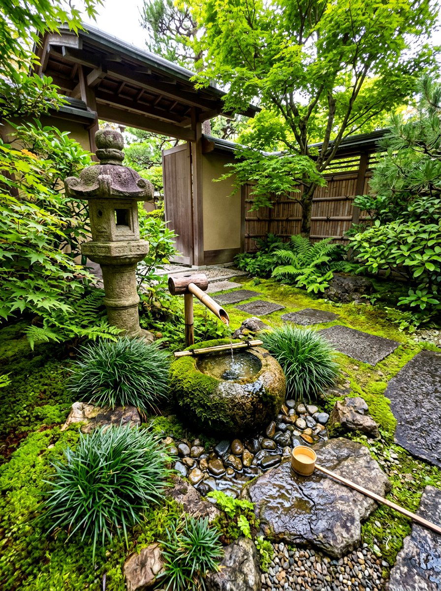 Bamboo Spout Basin - 30 entry fountain landscaping ideas
