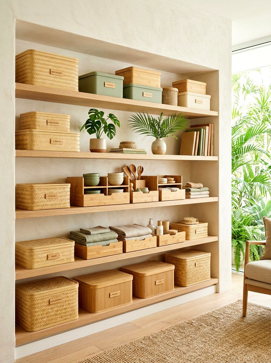 Bamboo Storage Accents - 30 linen cupboard styling ideas