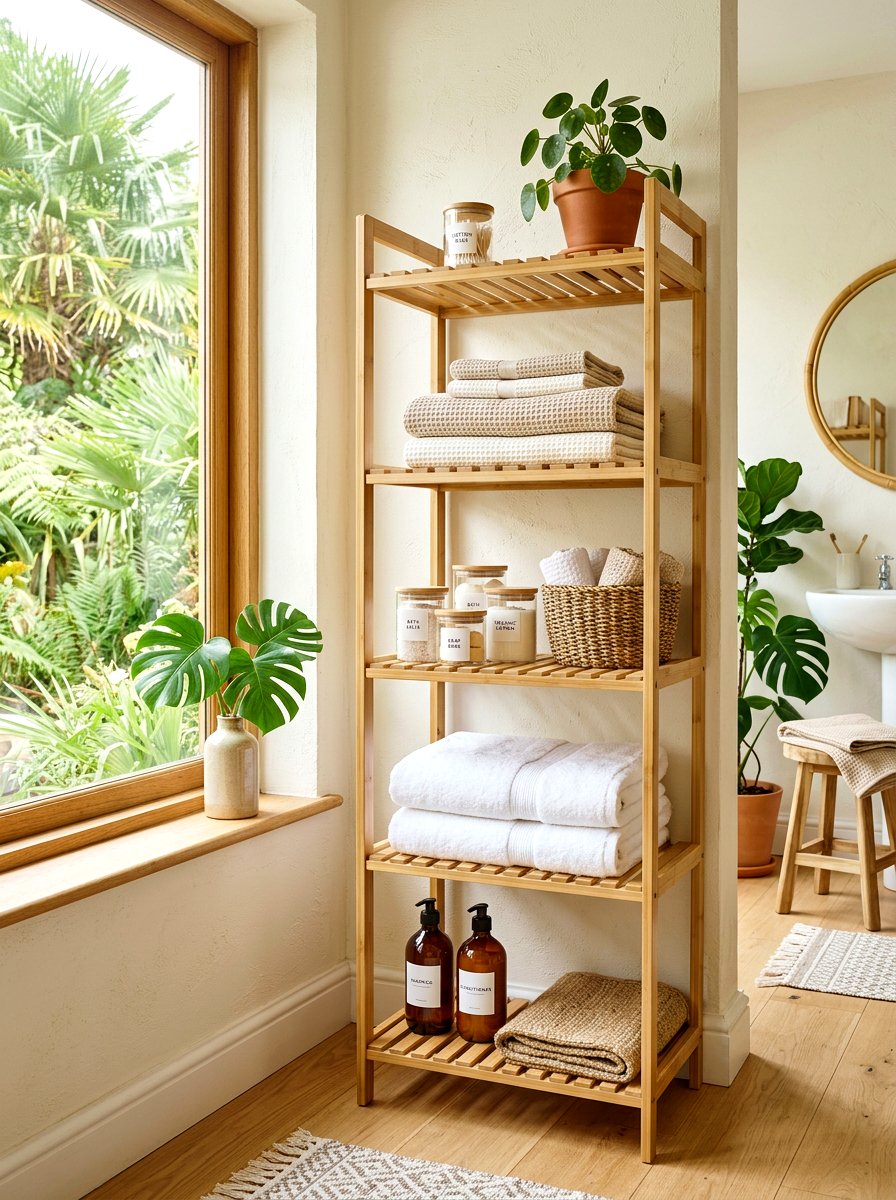 Bamboo Storage Tower - 30 towel storage ideas