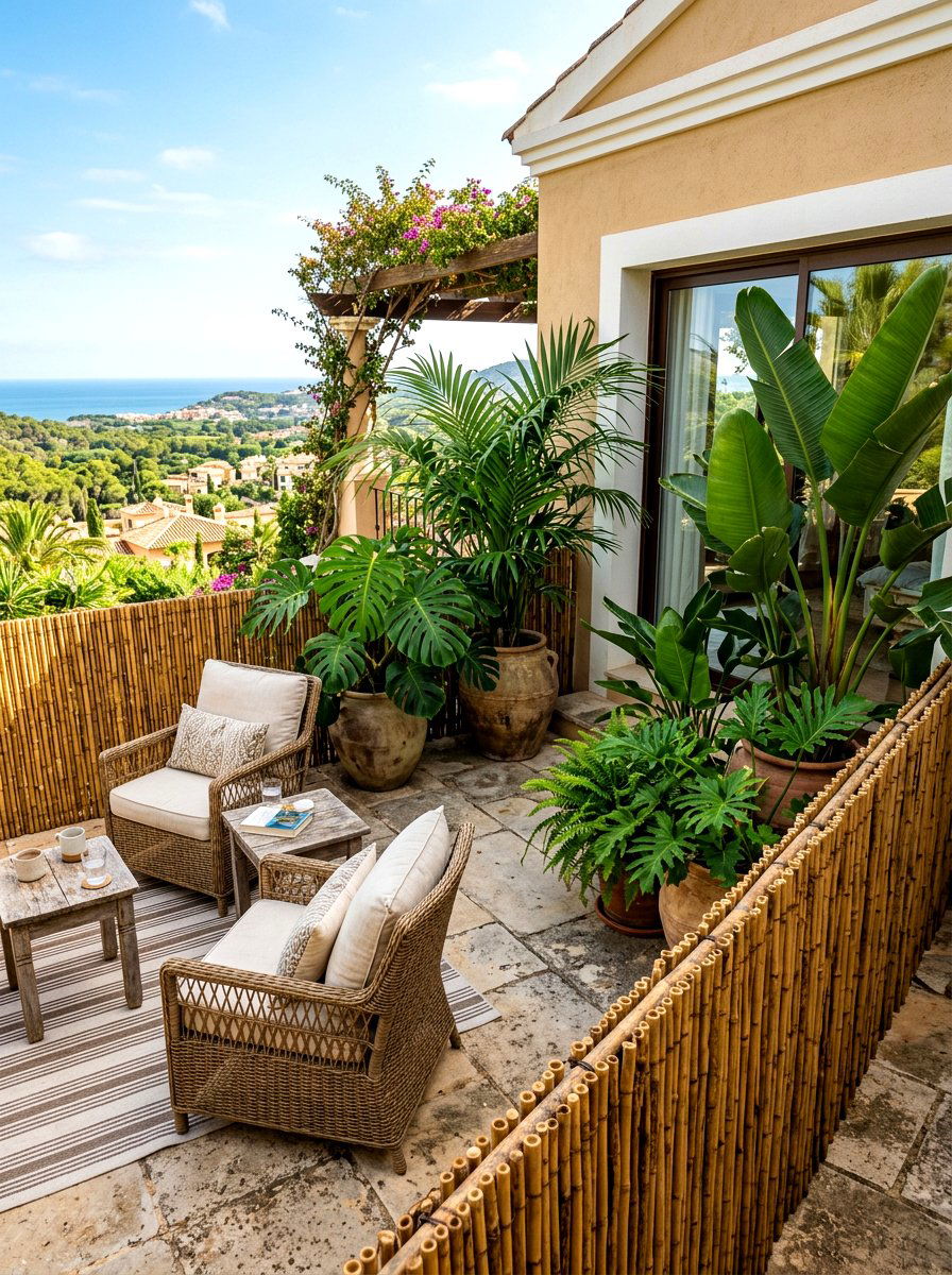 Bamboo Terrace Fencing - 30 small terrace garden ideas
