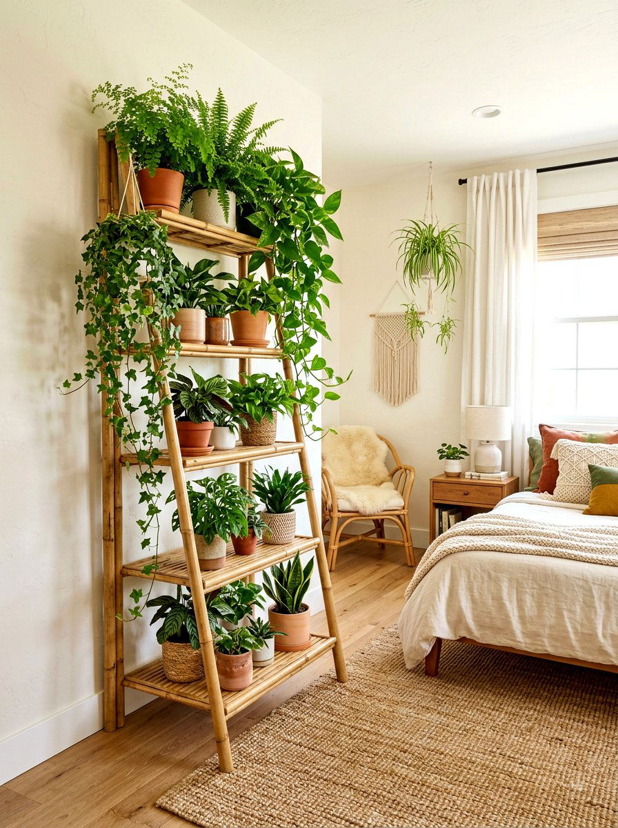 Bamboo Tiered Plant Ladder - 30 tiered planter ideas