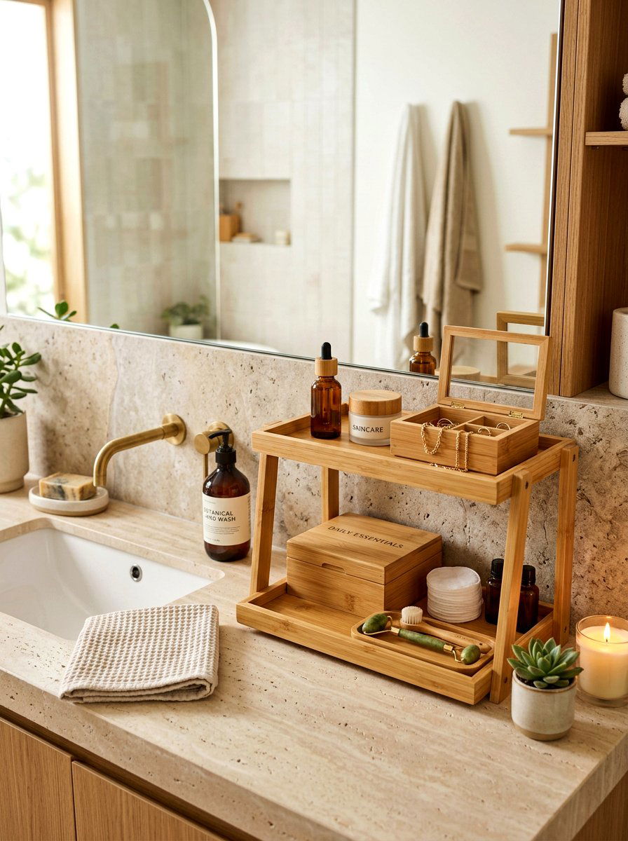 Bamboo Tiered Stand Storage Box - 30 bathroom basket storage ideas