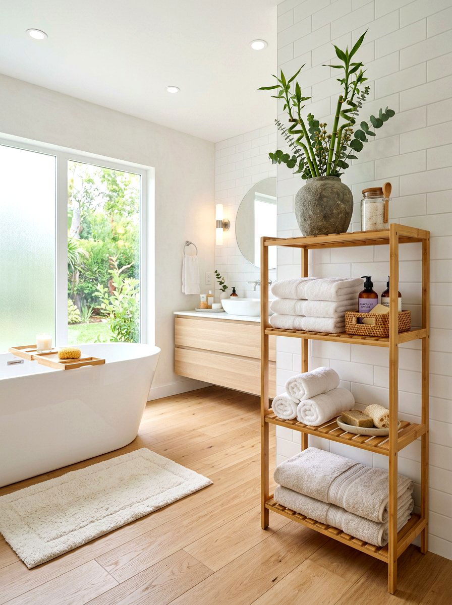 Bamboo Tiered Storage Tower - 30 bathroom linen shelf ideas
