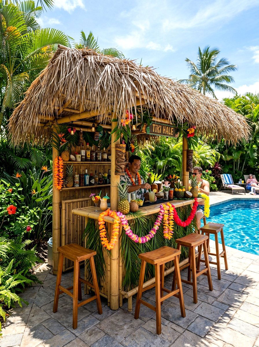 Bamboo Tiki Bar - 30 pool party decor ideas